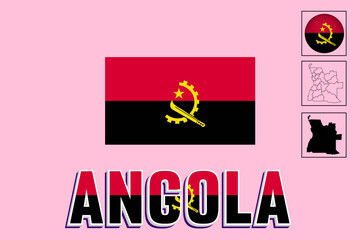 Angola map and Angola flag vector drawing