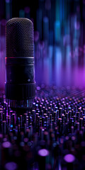 Mikrofon im bunten Disco Licht und Lasertechnik, ai generativ