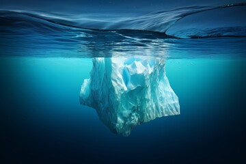 Global warming crisis. melting glaciers, underwater iceberg, hidden climate danger - obrazy, fototapety, plakaty