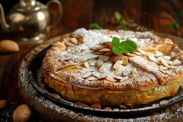 B'stilla or Bastilla, a Savory Moroccan Chicken Pie, Pastilla Pigeon Pie Topped with Almonds and...