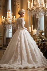 Fototapeta premium Beautiful bride posing in luxurious hotel for elegant wedding photography session
