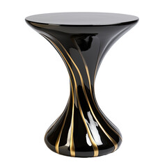 Sleek Black Lacquer Gold Side Table Isolated On white Background