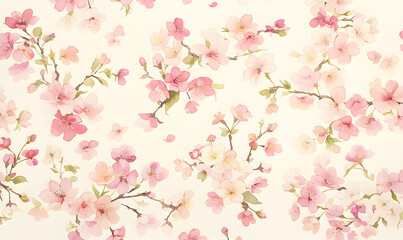 Obraz na płótnie Canvas Watercolor cherry blossom pattern, Generative AI 