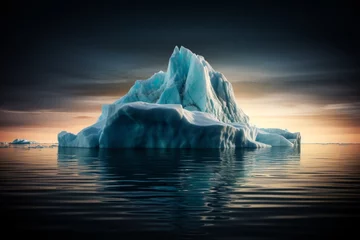 Raamstickers Global warming crisis. melting iceberg threatens clear ocean view, hidden danger © sorin