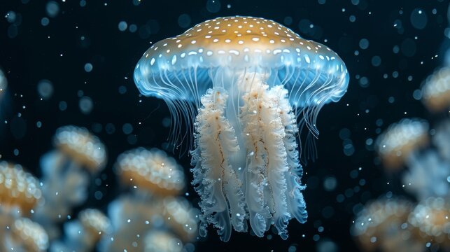 The lion's mane jellyfish revealed a dome with white luminous stars on a black background