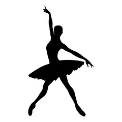 Ballerina silhouette.Realistic dancer in pointe shoes and tutu. Ballet banner.  Vector icon.