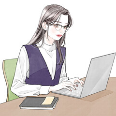パソコンを操作している女性