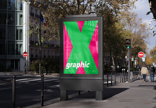 Mockup of customizable sign on sidewalk