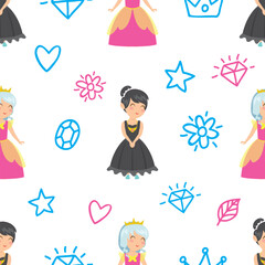 Cute princess seamless pattern