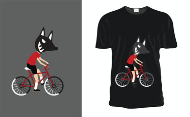 Boy Wearing Dog, Fox Mask and Riding Bicycle T-shirt Design