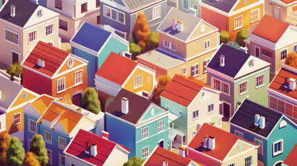 Isometric city of houses and street of the urban 