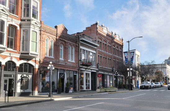 Yates Street in Victoria on Vancouver Island in Victoria, British Columbia, Canada