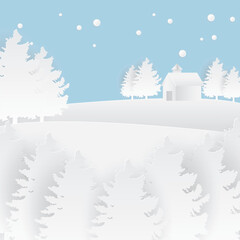 Winter scenery background in paper art style