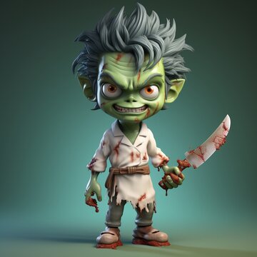 3D chibi zombie chef cartoon style cooking up fun