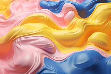 Obraz premium Abstract liquid art futuristic blob in shades of pink, blue, and yellow background