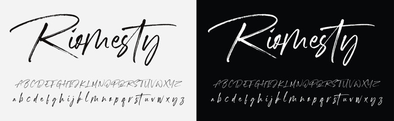 Hand drawn calligraphic vector monoline font. Distress signature letters. Modern script calligraphy type. ABC typography latin signature alphabet. - obrazy, fototapety, plakaty
