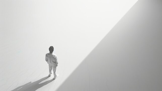 solitude in white: an ethereal figure in a monochromatic space