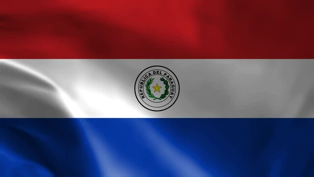 PARAGUAY flag waving in the wind with high quality texture in 4K National Flag. seamless loop animation of the PARAGUAY flag.