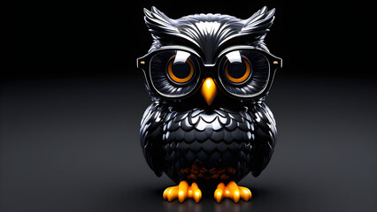 a owl with glasses on black background