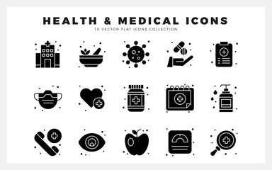 15 Health and Medical Glyph icon pack. vector illustration.