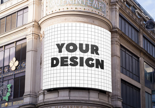 Mockup of customizable large billboard on curved building