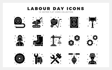 15 Labour Day Glyph icon pack. vector illustration.