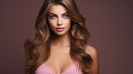 Fototapeta premium Natural beauty model with smooth, healthy hair and glowing, tan skin for hair and skin care products