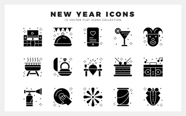 15 New Year Glyph icon pack. vector illustration.