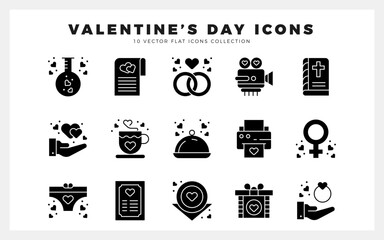 15 Valentine's Day Glyph icon pack. vector illustration.