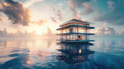 Impressive architectural structures floating and blending into the vastness of the ocean