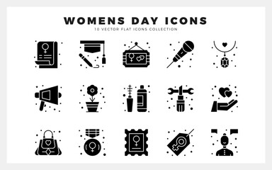 15 Women's Day Glyph icon pack. vector illustration.
