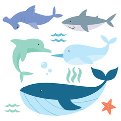 Cute ocean animal set cartoon series