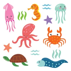 Zelfklevend Fotobehang Onder de zee Cute ocean animal set cartoon series