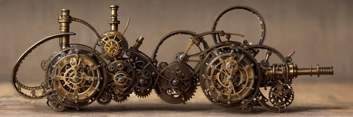 Steampunk Clockwork: An intricate mechanism blending gears, cogs, vintage brass elements, evoking Victorian-era technology. Generative AI