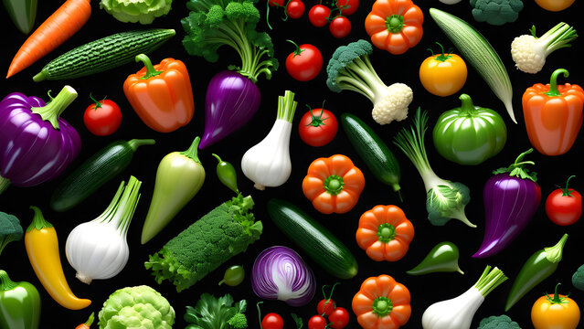 set of fresh vegetables. vegetables on a black background.  fresh organic vegetables. Different fresh fruits and vegetables organic for eating healthy and dieting