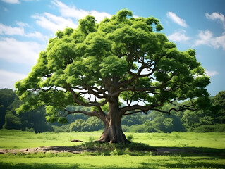 Fototapeta na wymiar A green bonsai tree growing in a park
