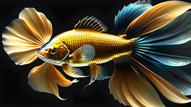 glassy beautiful golden fighting fish on black background