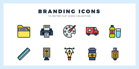 10 Branding Lineal Color icons pack. vector illustration.