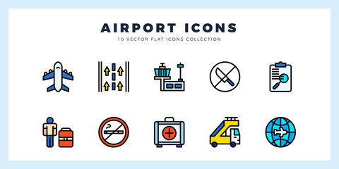 10 Airport Lineal Color icons pack. vector illustration.