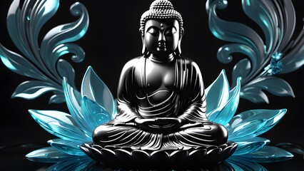 buddha statue on a black background. glassy buddha on black background