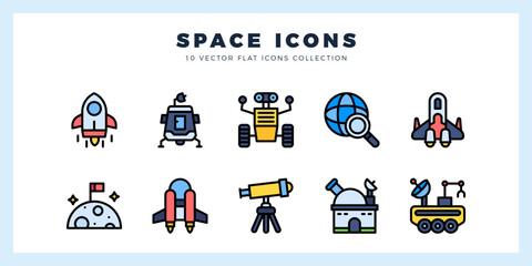 10 Space Lineal Color icons pack. vector illustration. © Icon