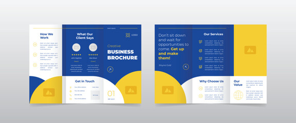 Blue and yellow business trifold brochure
