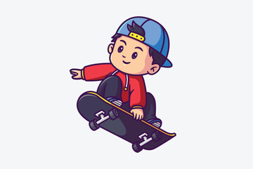 Cute boy playing skateboard illustration