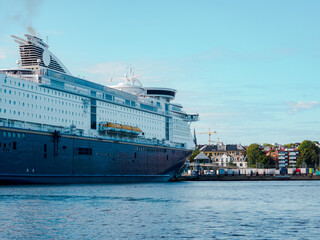 big cruise ship moored in Oslo city dock, Norway