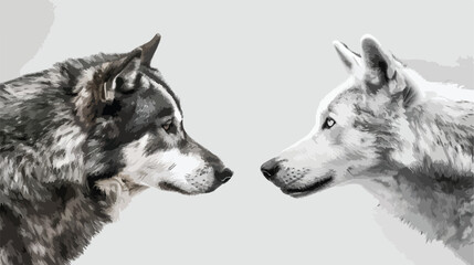 Gray Dogs or Wolves on a White Background - obrazy, fototapety, plakaty