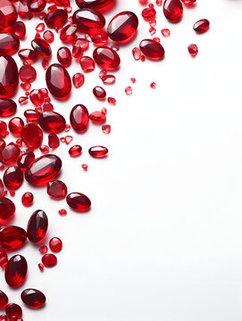 Abstract frame background with red ruby gemstones and white copy space