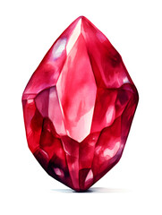 Fototapeta premium Watercolor illustration of a red ruby gemstone on white background 