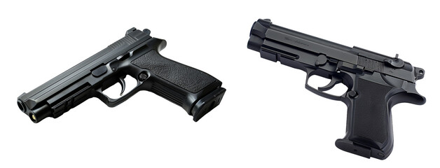 Two Modern Semi-Automatic Pistols Isolated on White Background - obrazy, fototapety, plakaty