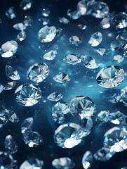 Abstract shiny diamond gemstones on dark background 
