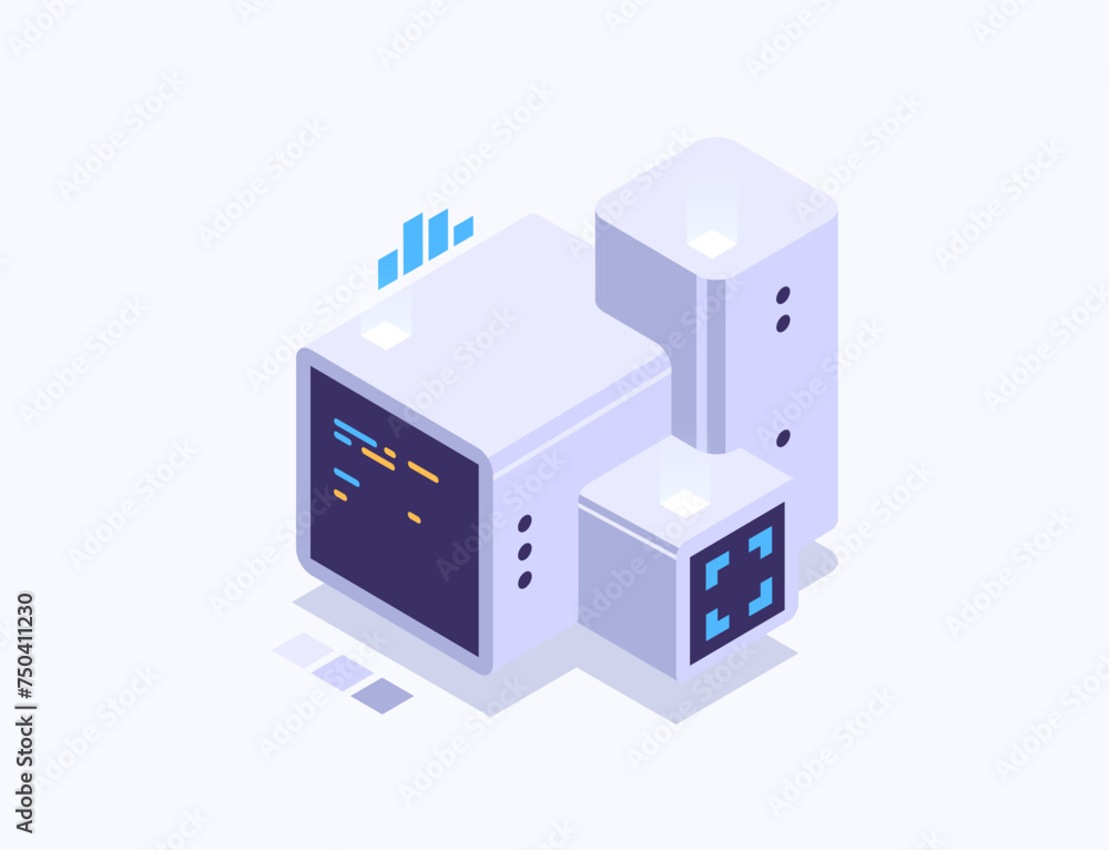 Poster data visualization concept. 3d isometric vector illustration.